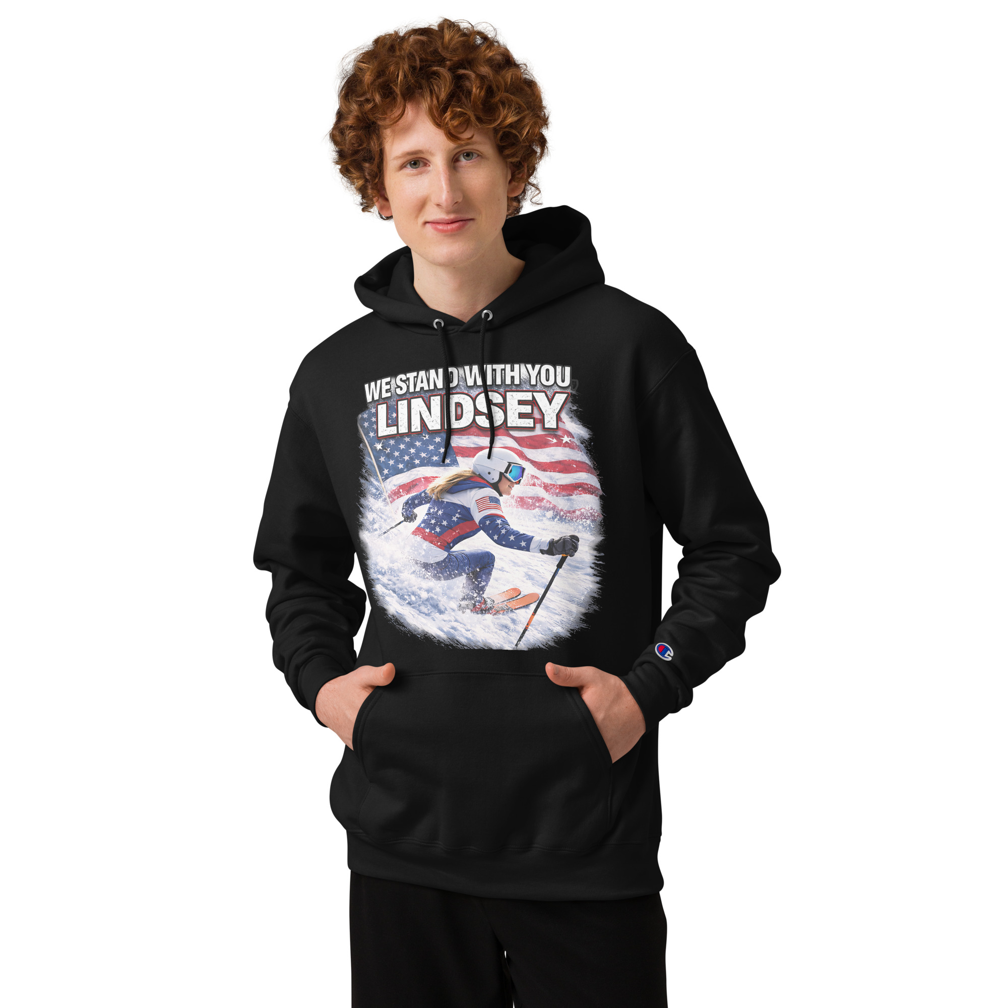 unisex champion hoodie | we stand with you, lindsey unisex champion hoodie | we stand with you, lindsey